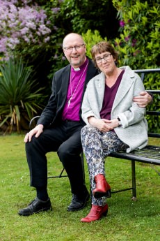 Previous Bishop of Liverpool, Paul Bayes and wife Kate Bayes sat in the gardens at Bishops Lodge