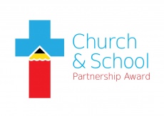 Church School Partnership Award, Blue Cross with a Red Pencil as part of the design