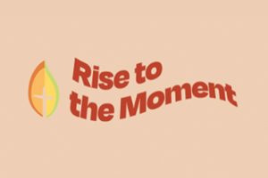 Graphic on pale orange background with a leaf motif and Rise to the Movement text in deeper orange